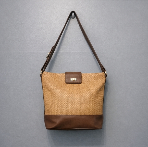Talbots Handbags - Talbots Woven Leather Shoulder Brown Bag Purse Boho Raffia